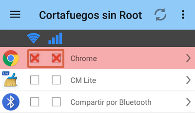Cómo bloquear páginas web en Google Chrome para Android utilizando Cortafuegos sin root paso 4