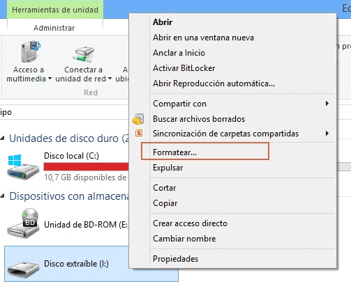 Cómo formatear tarjeta desde la PC paso 2