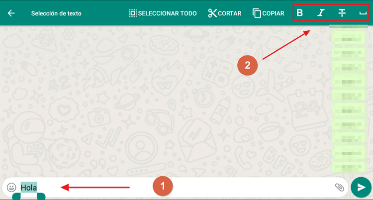 Cómo poder acceder a las opciones de formato en WhatsApp paso 1, 2