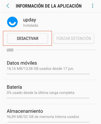 Desactivar UpDay desde ajustes paso 4