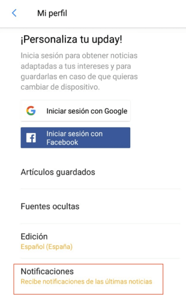 Desactivar notificaciones de upday paso 4