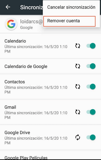 Eliminar cuenta de Google desde el Smartphone paso 5