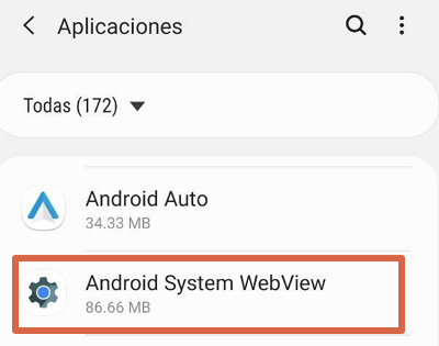 Cómo activar Android System Webview paso 2