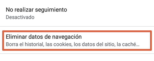 Cómo eliminar páginas que se abren solas en Google Chrome Android limpiando los datos de navegación paso 4