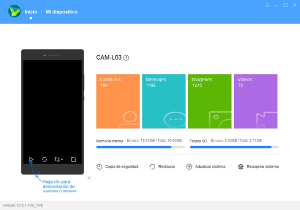 Transferir archivos desde Android al ordenador usando app oficial HiSuite en la PC paso 2