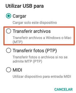 activar modo MTP en Android