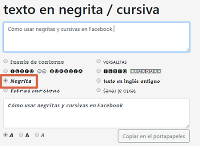 Cómo usar negritas y cursivas en publicaciones de Facebook desde la PC paso 2
