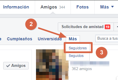 Saber quién te sigue en Facebook paso 2 y 3