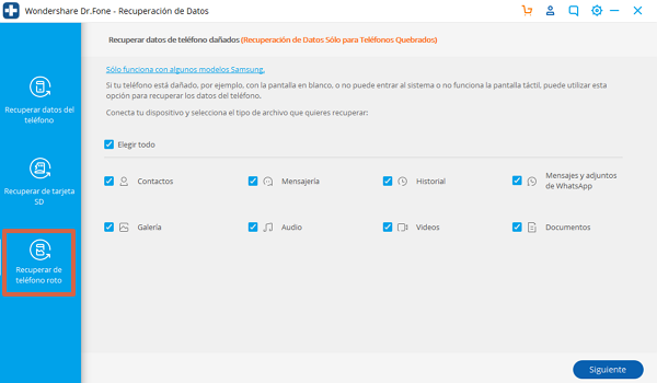 Cómo recuperar datos de un móvil con pantalla rota o negra con Dr Fone paso 6