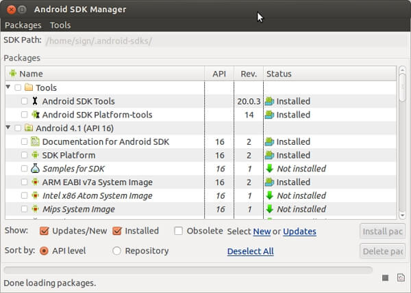 Instalar componentes con SDK Manager