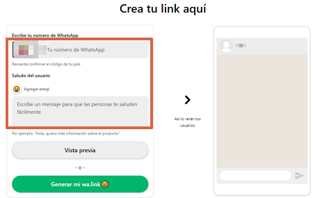 Cómo crear el link o enlace de WhatsApp para abrir tu chat con WA.Link paso 2