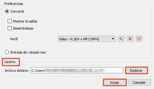 Cómo comprimir el tamaño de un vídeo. Con VLC. Paso 7