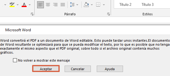 Guía para convertir .pdf a .docx. Con Microsoft Word. Paso 4