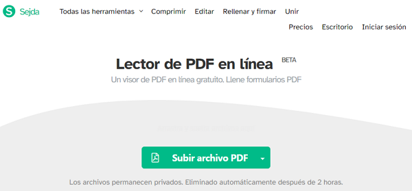 Lectores PDF online. Lector PDF de Sejda
