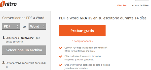 Páginas web para convertir archivos PDF a .DOC. Nitro PDF to Word