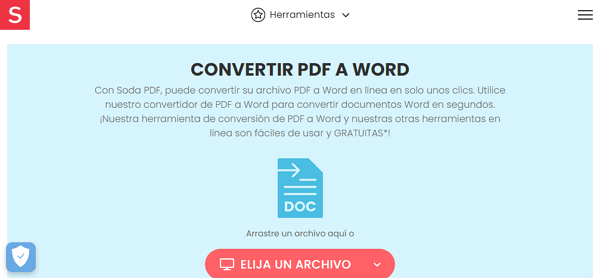 Páginas web para convertir archivos PDF a .DOC. Soda PDF
