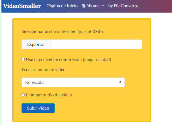 Sitios Web para comprimir vídeo. VideoSmaller